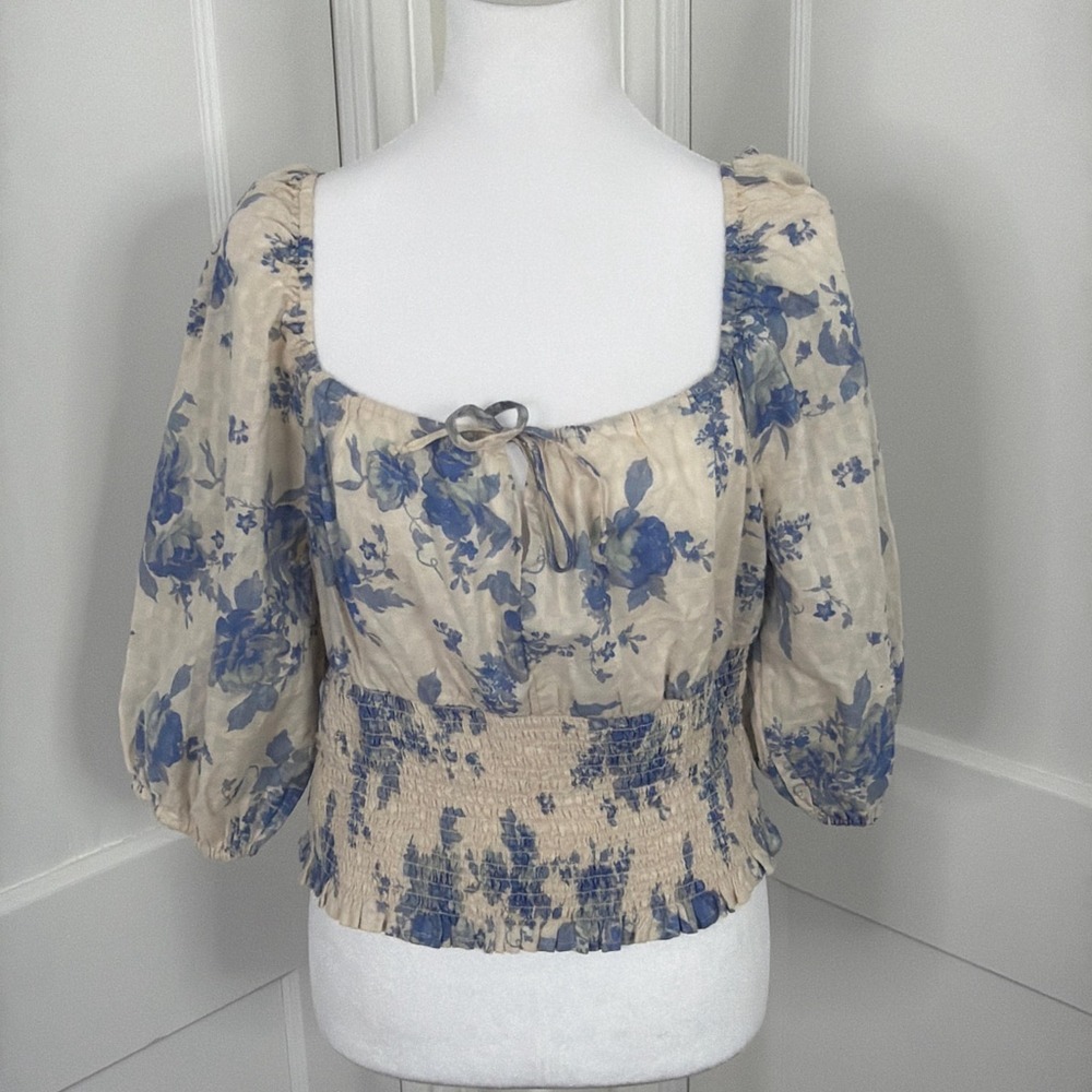 American Eagle Top Womens Large Cotton Milkmaid Crop Coquette Babydoll Floral